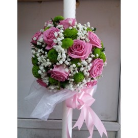 Lumanare botez din trandafiri si santini