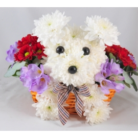 Cos cu catel din crizanteme