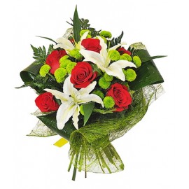 Buchet trandafiri crini santini