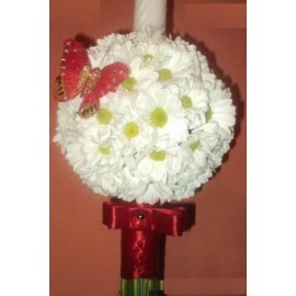 Lumanare botez din crizanteme cu floturas