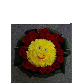Aranjament  1 smiley face si 30 de trandafiri